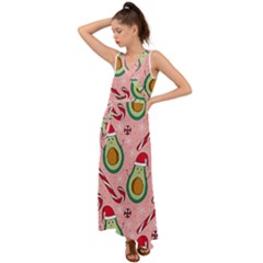 Avo Merry Christmas, Candies, Candy Cane V-neck Chiffon Maxi Dress by kyorashop23