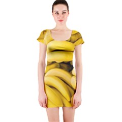 Bananas, Macro, Fruits, Ripe Bananas Short Sleeve Bodycon Dress by kyorashop23