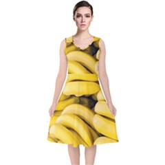 Bananas, Macro, Fruits, Ripe Bananas V-neck Midi Sleeveless Dress 