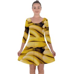 Bananas, Macro, Fruits, Ripe Bananas Quarter Sleeve Skater Dress