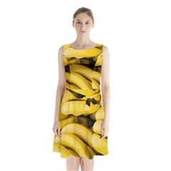 Bananas, Macro, Fruits, Ripe Bananas Sleeveless Waist Tie Chiffon Dress