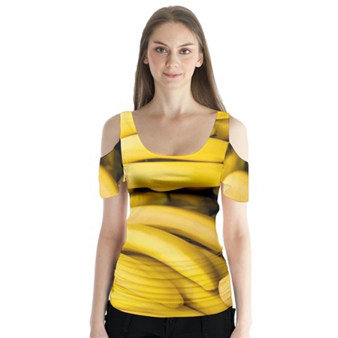 Bananas, Macro, Fruits, Ripe Bananas Butterfly Sleeve Cutout T-shirt  by kyorashop23