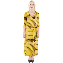 Bananas, Macro, Fruits, Ripe Bananas Quarter Sleeve Wrap Maxi Dress