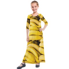 Bananas, Macro, Fruits, Ripe Bananas Kids  Quarter Sleeve Maxi Dress