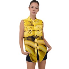 Bananas, Macro, Fruits, Ripe Bananas Sleeveless Chiffon Button Shirt