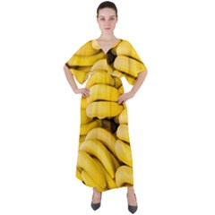 Bananas, Macro, Fruits, Ripe Bananas V-neck Boho Style Maxi Dress