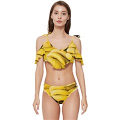 Bananas, Macro, Fruits, Ripe Bananas Ruffle Edge Tie Up Bikini Set	