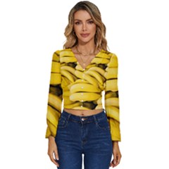 Bananas, Macro, Fruits, Ripe Bananas Long Sleeve V-neck Top