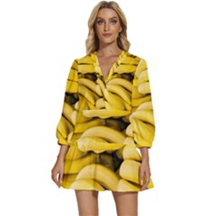 Bananas, Macro, Fruits, Ripe Bananas V-neck Placket Mini Dress