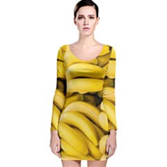 Bananas, Macro, Fruits, Ripe Bananas Long Sleeve Velvet Bodycon Dress by kyorashop23