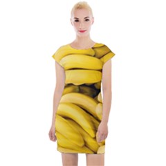 Bananas, Macro, Fruits, Ripe Bananas Cap Sleeve Bodycon Dress by kyorashop23