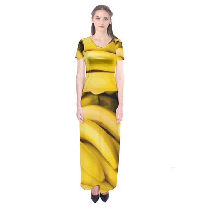 Bananas, Macro, Fruits, Ripe Bananas Short Sleeve Maxi Dress