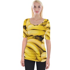 Bananas, Macro, Fruits, Ripe Bananas Wide Neckline T-shirt