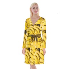 Bananas, Macro, Fruits, Ripe Bananas Long Sleeve Velvet Front Wrap Dress by kyorashop23