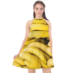 Bananas, Macro, Fruits, Ripe Bananas Halter Neckline Chiffon Dress 