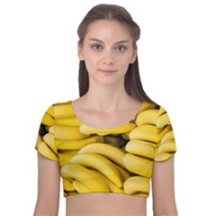 Bananas, Macro, Fruits, Ripe Bananas Velvet Short Sleeve Crop Top  by kyorashop23