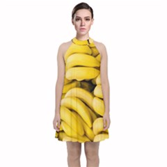 Bananas, Macro, Fruits, Ripe Bananas Velvet Halter Neckline Dress 