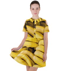 Bananas, Macro, Fruits, Ripe Bananas Short Sleeve Shoulder Cut Out Dress 