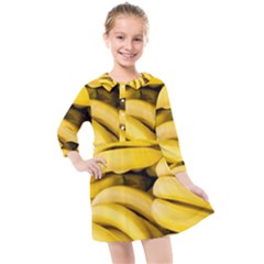 Bananas, Macro, Fruits, Ripe Bananas Kids  Quarter Sleeve Shirt Dress