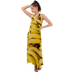 Bananas, Macro, Fruits, Ripe Bananas V-neck Chiffon Maxi Dress by kyorashop23