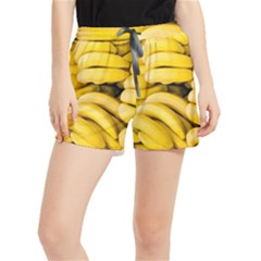 Bananas, Macro, Fruits, Ripe Bananas Women s Runner Shorts by kyorashop23