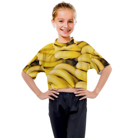 Bananas, Macro, Fruits, Ripe Bananas Kids Mock Neck T-shirt by kyorashop23