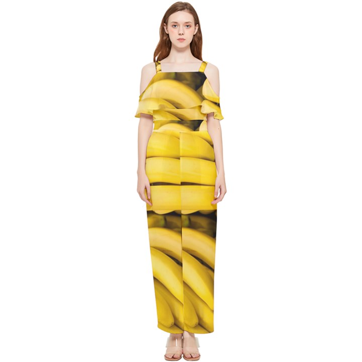 Bananas, Macro, Fruits, Ripe Bananas Draped Sleeveless Chiffon Jumpsuit