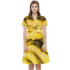 Bananas, Macro, Fruits, Ripe Bananas Short Sleeve Waist Detail Dress by kyorashop23