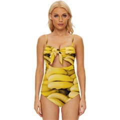 Bananas, Macro, Fruits, Ripe Bananas Knot Front One-piece Swimsuit by kyorashop23