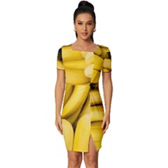 Bananas, Macro, Fruits, Ripe Bananas Fitted Knot Split End Bodycon Dress