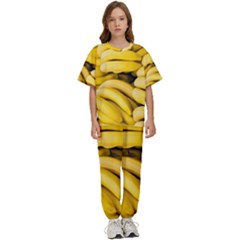 Bananas, Macro, Fruits, Ripe Bananas Kids  T-shirt And Pants Sports Set