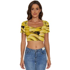 Bananas, Macro, Fruits, Ripe Bananas Short Sleeve Square Neckline Crop Top  by kyorashop23