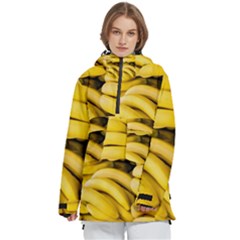 Bananas, Macro, Fruits, Ripe Bananas Women s Pullover Zip Ski And Snowboard Waterproof Breathable Jacket by kyorashop23