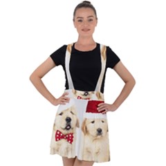 Christmas Puppies, Santa, Craciun, Christmas, Funny, Hat, Puppy, Red Velvet Suspender Skater Skirt by kyorashop23