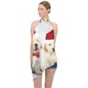 Christmas Puppies, Santa, Craciun, Christmas, Funny, Hat, Puppy, Red Halter Asymmetric Satin Top View1