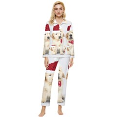 Christmas Puppies, Santa, Craciun, Christmas, Funny, Hat, Puppy, Red Womens  Long Sleeve Velvet Pocket Pajamas Set by kyorashop23