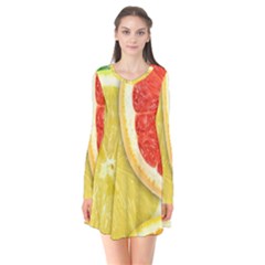 Fruit, Lemon Long Sleeve V-neck Flare Dress by kyorashop23