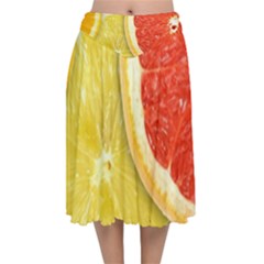 Fruit, Lemon Velvet Flared Midi Skirt