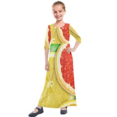 Fruit, Lemon Kids  Quarter Sleeve Maxi Dress