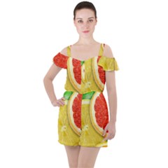 Fruit, Lemon Ruffle Cut Out Chiffon Playsuit