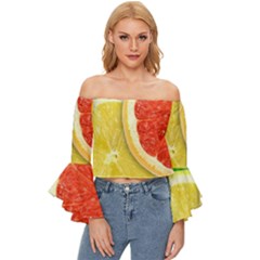 Fruit, Lemon Off Shoulder Flutter Bell Sleeve Top