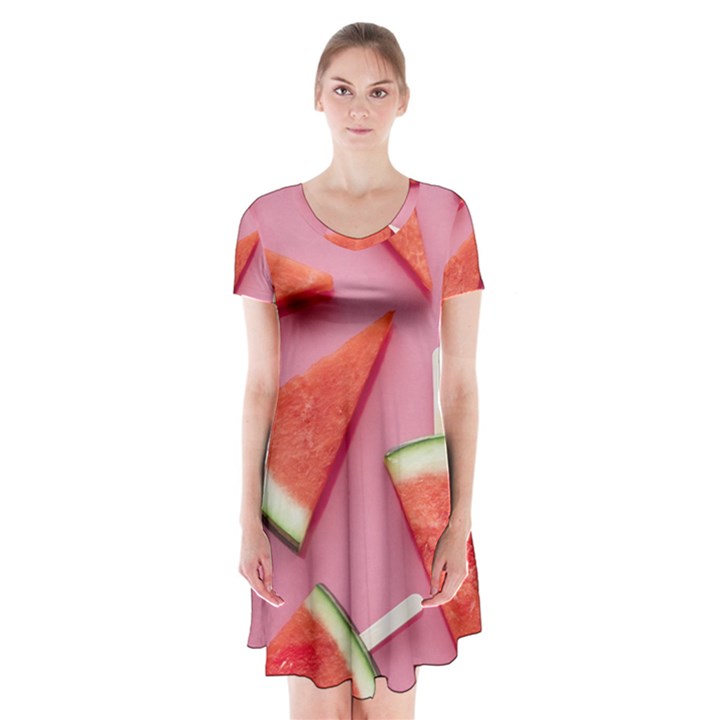 Fruits, Watermelon, Fruit Short Sleeve V-neck Flare Dress