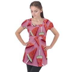 Fruits, Watermelon, Fruit Puff Sleeve Tunic Top by kyorashop23