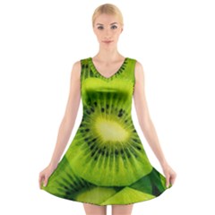 Kiwi Fruits, Close-up, Exotic Fruit V-neck Sleeveless Dress