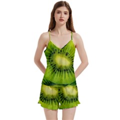 Kiwi Fruits, Close-up, Exotic Fruit V-neck Satin Loungewear Set by kyorashop23