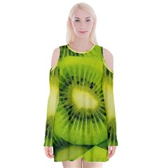 Kiwi Fruits, Close-up, Exotic Fruit Velvet Long Sleeve Shoulder Cutout Dress by kyorashop23