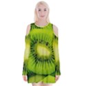 Kiwi Fruits, Close-up, Exotic Fruit Velvet Long Sleeve Shoulder Cutout Dress View1