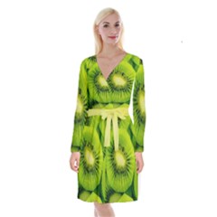 Kiwi Fruits, Close-up, Exotic Fruit Long Sleeve Velvet Front Wrap Dress by kyorashop23