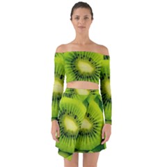 Kiwi Fruits, Close-up, Exotic Fruit Off Shoulder Top With Skirt Set by kyorashop23