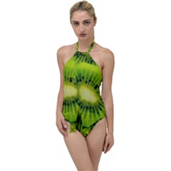 Kiwi Fruits, Close-up, Exotic Fruit Go With The Flow One Piece Swimsuit by kyorashop23